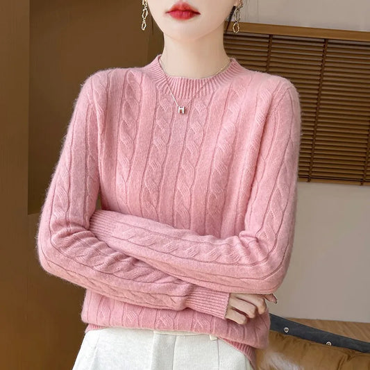 Frauen 100% Merino Wolle Verdickung Pullover Oansatz Gestrickte Twisted Pullover Herbst Winter Kaschmir Langarm Kleidung Basis Tops