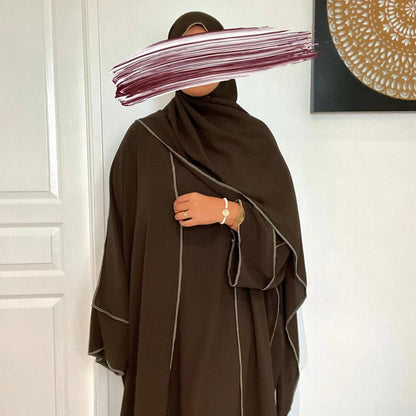 Three Piece Abaya Set With Hijab Free Belt Jazz Crepe Kimono Sleeveless Under Dress EID Ramadan Muslim Women Islamic Clothing.