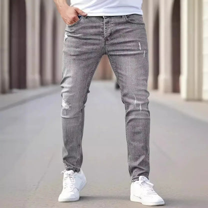 New men's jeans elastic slim fit pants street wear classic ripped cat whiskers casual jeans tight zipper denim clothing black bl.