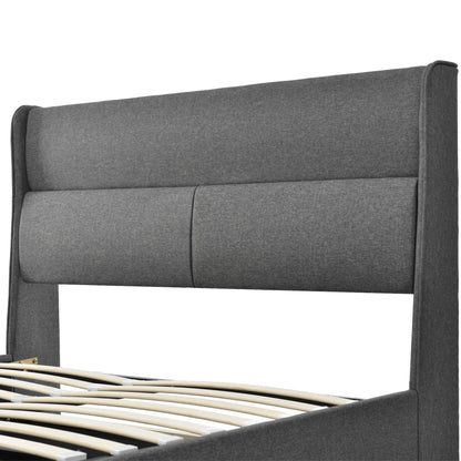 Vsoga 160x200 cm gepolstertes Doppelbett, verstellbare Kopfstütze, Leinen material, Lattenrost, Teen-Bett, 140x200 cm, 180x200 cm