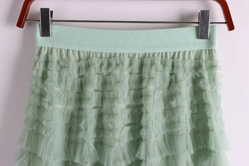 Chamliforve Women Tulle Mesh Skirt Elegant Elastic Waist Fairy Long A-line Tutu Skirt for Spring Summer Long Cake Skirt