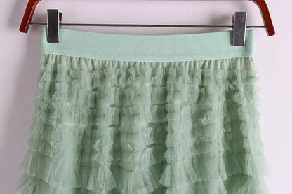 Chamliforve Women Tulle Mesh Skirt Elegant Elastic Waist Fairy Long A-line Tutu Skirt for Spring Summer Long Cake Skirt
