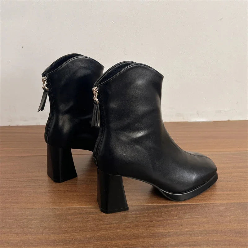 Winter Fashion Square Toe High Heel Women Ankle Boots Street Style Banquet Party Mordern Short Booties Zapatos De Muje