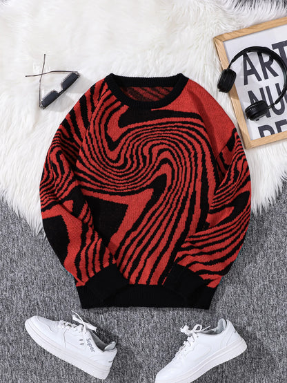 New Popular Street Ripped Abstract Starry Sky Pattern Pullover Ripped Sweater Casual Round Neck Knitted Men's Pullover.
