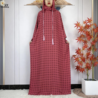2024New Pure Cotton Ramadan Muslim Two-Hat Abaya Dubai Turkey Islam Prayer Clothes Loose Robe Islamic Women Traditional Clothing
