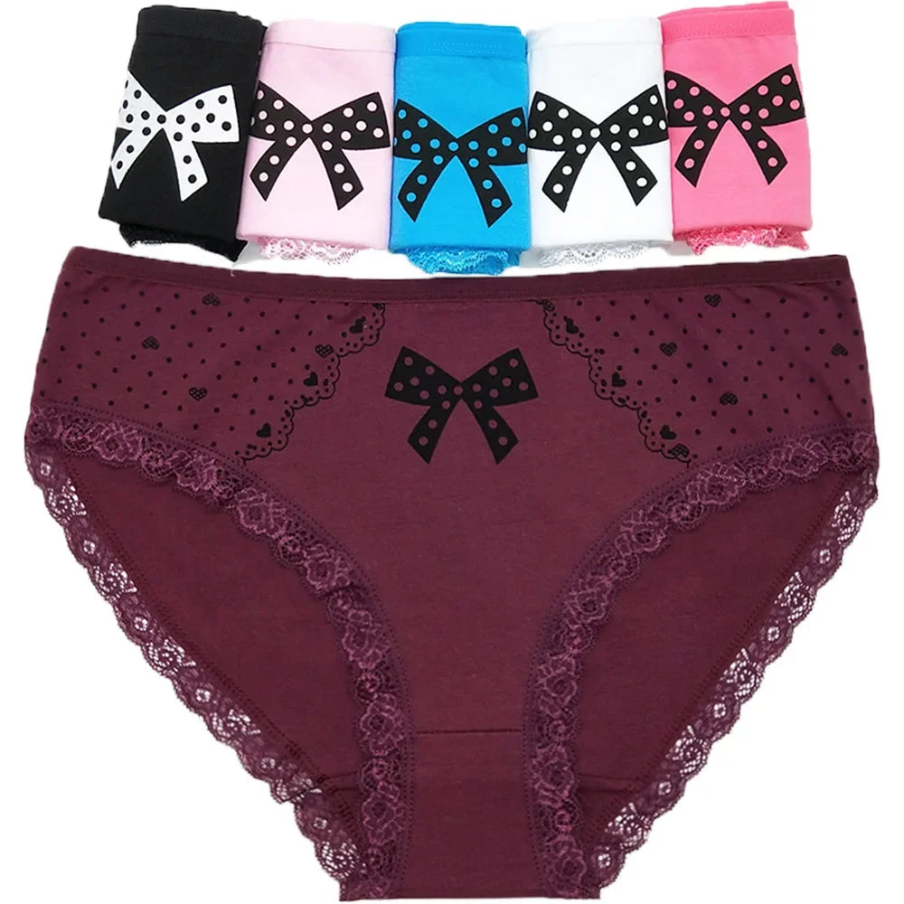 Women's cotton briefs sexy mid-rise solid lace waist patchwork panties Ladies briefs plus size women briefs underwear 3 Pcs/lot