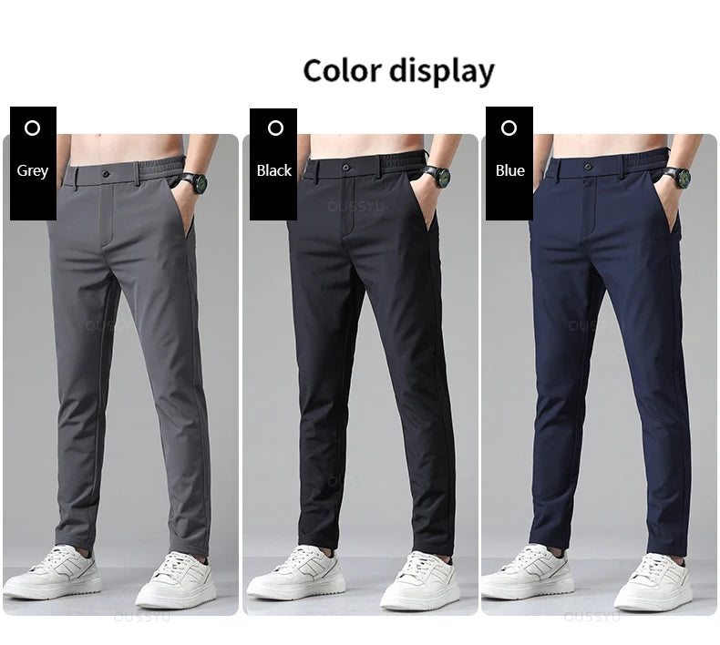 Autumn Winter Casual Pants Men Thick Business Stretch Slim Elastic Waist Jogger Korean Classic Black Gray Blue Trouser Male.