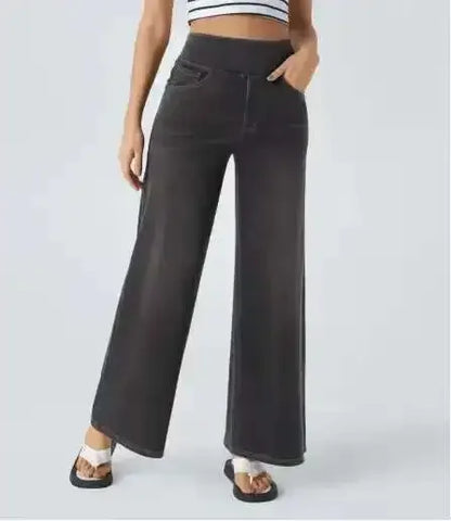 Washed Straight Leg Jeans Women's High Waist Denim Pants Comfortable Fit Long Trousers Cross-Border European Style.