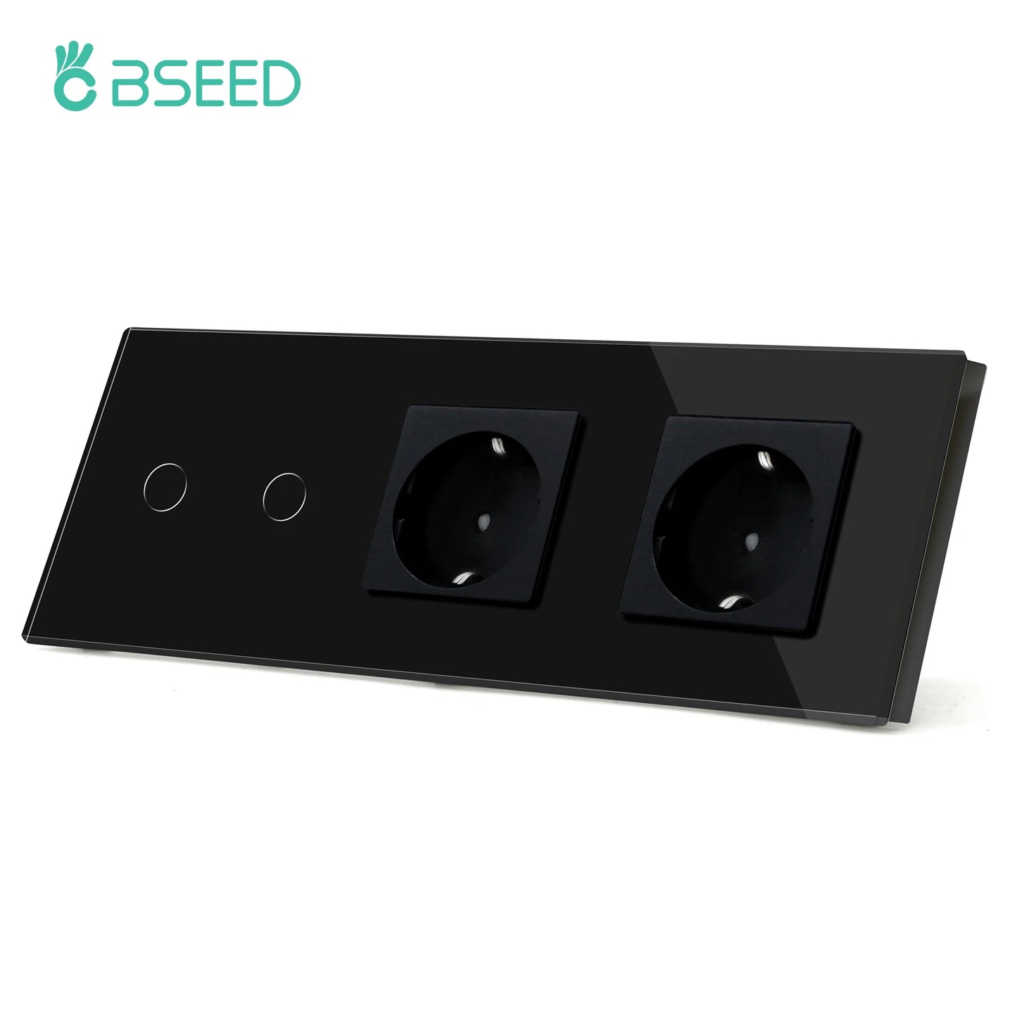 BSEED 1/2/3Gang Touch-Schalter 1-Wege-Lichtschalter mit EU-Steckdosen USB Typ-C-Steckdosen Glasscheibe Schwarz