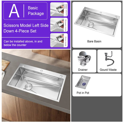 304 Stainless Steel Kitchen Sink Silver Embossed Large Single Slot Home Improvement Multifunction Wash Basin For Kitchen