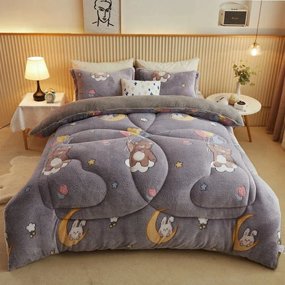 Winter Thicken Blanket Quilt Lamb Wool Double Layer Thick Warm Blanket 150/180/200 Comforter Throw Blankets for Beds Bedding 이불