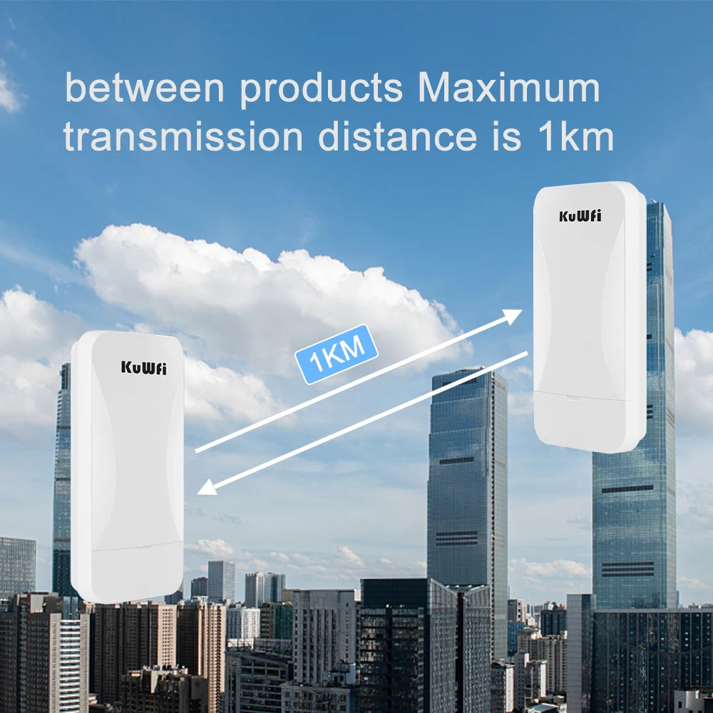 KuWfi 300Mbps Outdoor CPE Bridge 2.4G Wireless WiFi Bridge AP Repeater Mode Signal Amplifier PTP PTMP Up to 1KM WAN LAN 24V POE.