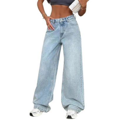 Retro High Waist Commuter Light Color INS Straight Leg Slimming Versatile Wide Leg Floor Length Pants Jeans.