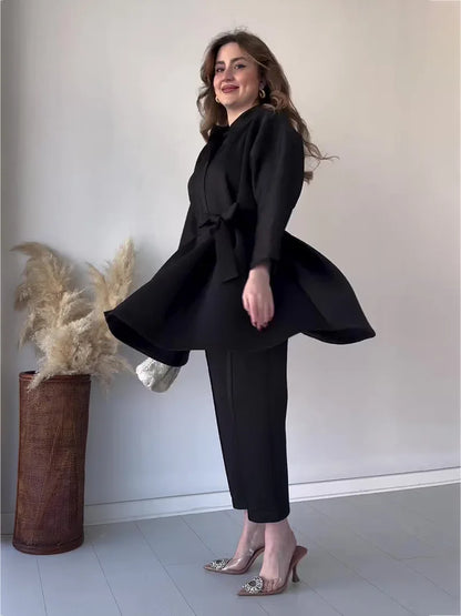 Ramadan Eid Muslim Two Piece Set Lace-up Long Shirt with Pants Women Suits Shirt Blouse Musulman Ensembles Islamic Dress Sets.