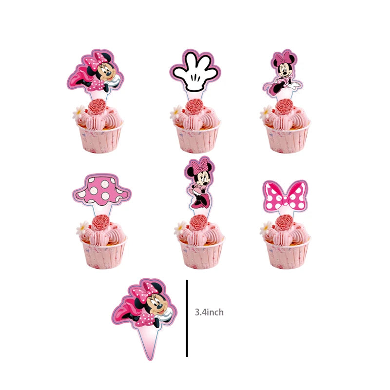 Disney Minnie Mouse Birthday Party Decoration Pink Minnie Paper Cups Plates Napkin Tablecloth Tableware Balloosn Baby Shower Kid.