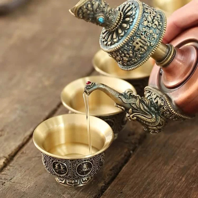 Tibetan Eight Auspicious Symbols Offering Bowl Holy Water Cup for Buddhist Ritual Buddhas Home Decoration 37JD.