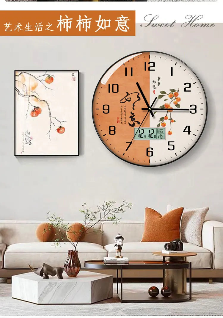 Wanduhr, Wohnzimmer mit Kalender, Zuhause, modisch, einfach, modern, Wanduhr, 2023, neuer Stil, stumm, Licht, Luxus