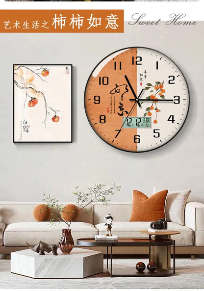 Wanduhr, Wohnzimmer mit Kalender, Zuhause, modisch, einfach, modern, Wanduhr, 2023, neuer Stil, stumm, Licht, Luxus