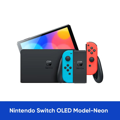 Nintendo Switch OLED Game Console with white or neon (64GB) 7 inch OLED screen enhanced Audio LAN port with cable.