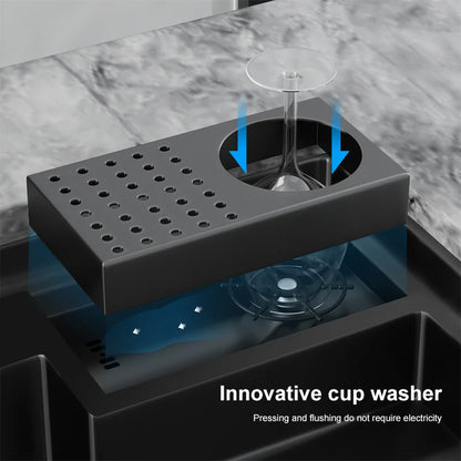 Stepped Stainless Steel Sink Kitchen with Cup Washer Multifunctional Large Single Slot Washbasin Dishwasher Sinks
