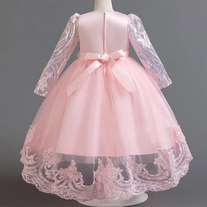 Blumen mädchen Hochzeits kleid lang ärmel ige Spitze Kleid elegante Mädchen Kunst Leistung Prinzessin Kleid Mädchen Karneval Kleidung