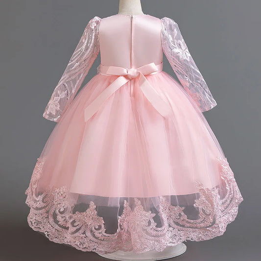 Blumen mädchen Hochzeits kleid lang ärmel ige Spitze Kleid elegante Mädchen Kunst Leistung Prinzessin Kleid Mädchen Karneval Kleidung