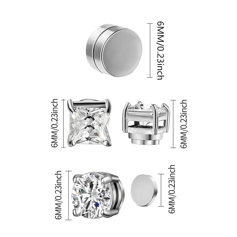 3 Pairs Crystal Strong Magnetic Ear Stud Clip Earrings for Men and Women Punk Round Zircon Magnet Earrings Non Piercing Jewelry.