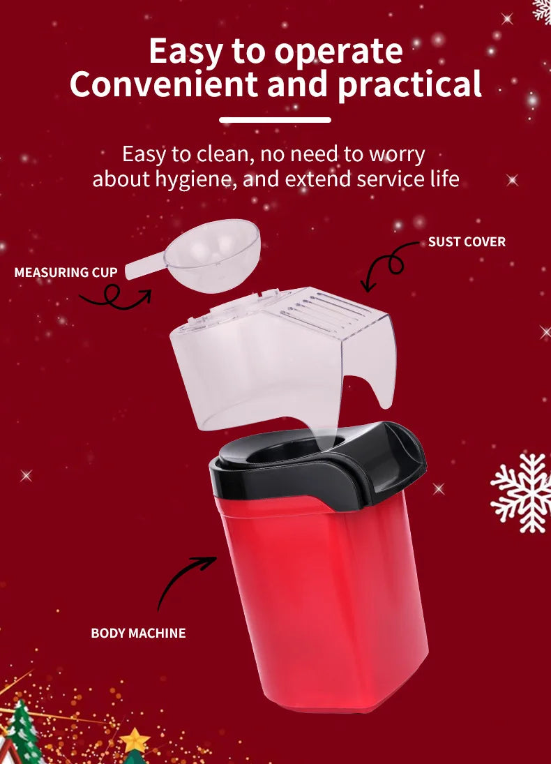 Electric Portable Popcorn Maker Fully Automatic Home Popcorn Popper Hot Air Popcorn Machine Healthy No Oil Mini Popcorn Maker.