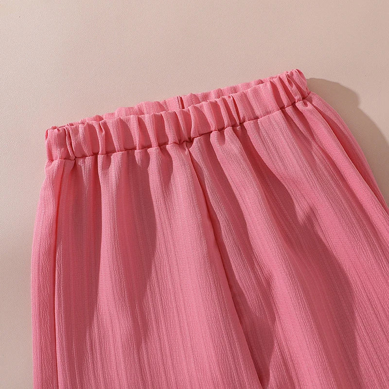 Girls Sets 4-16 Years Shirt Long-Sleeved Coat + Loose Casual Long Pants For Girls Korean Style Suits Summer Fashion Clothes Sets.