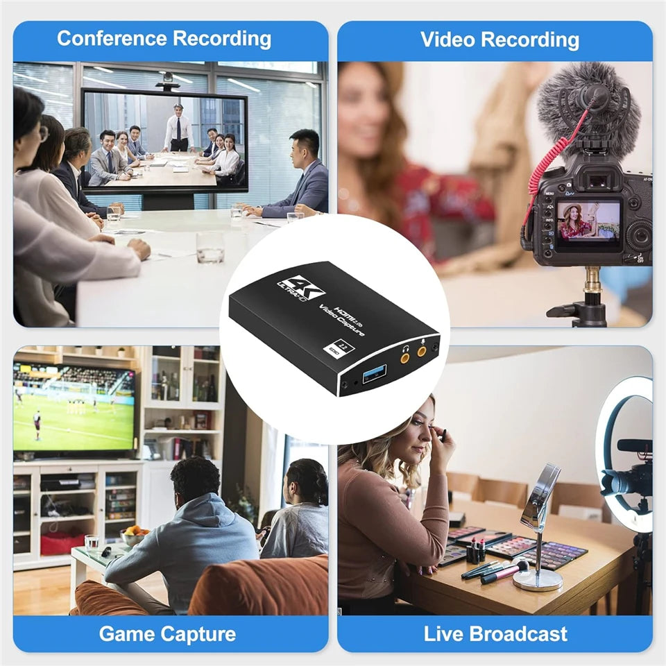 4K USB 3.0 Video Capture Card HDMI Bypass HDCP 1080P 60Hz HD Video Recorder Grabber For PS5 OBS Game Recording Live Streaming.