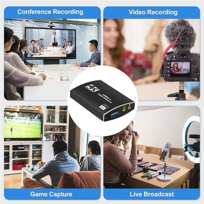 4K USB 3.0 Video Capture Card HDMI Bypass HDCP 1080P 60Hz HD Video Recorder Grabber For PS5 OBS Game Recording Live Streaming.