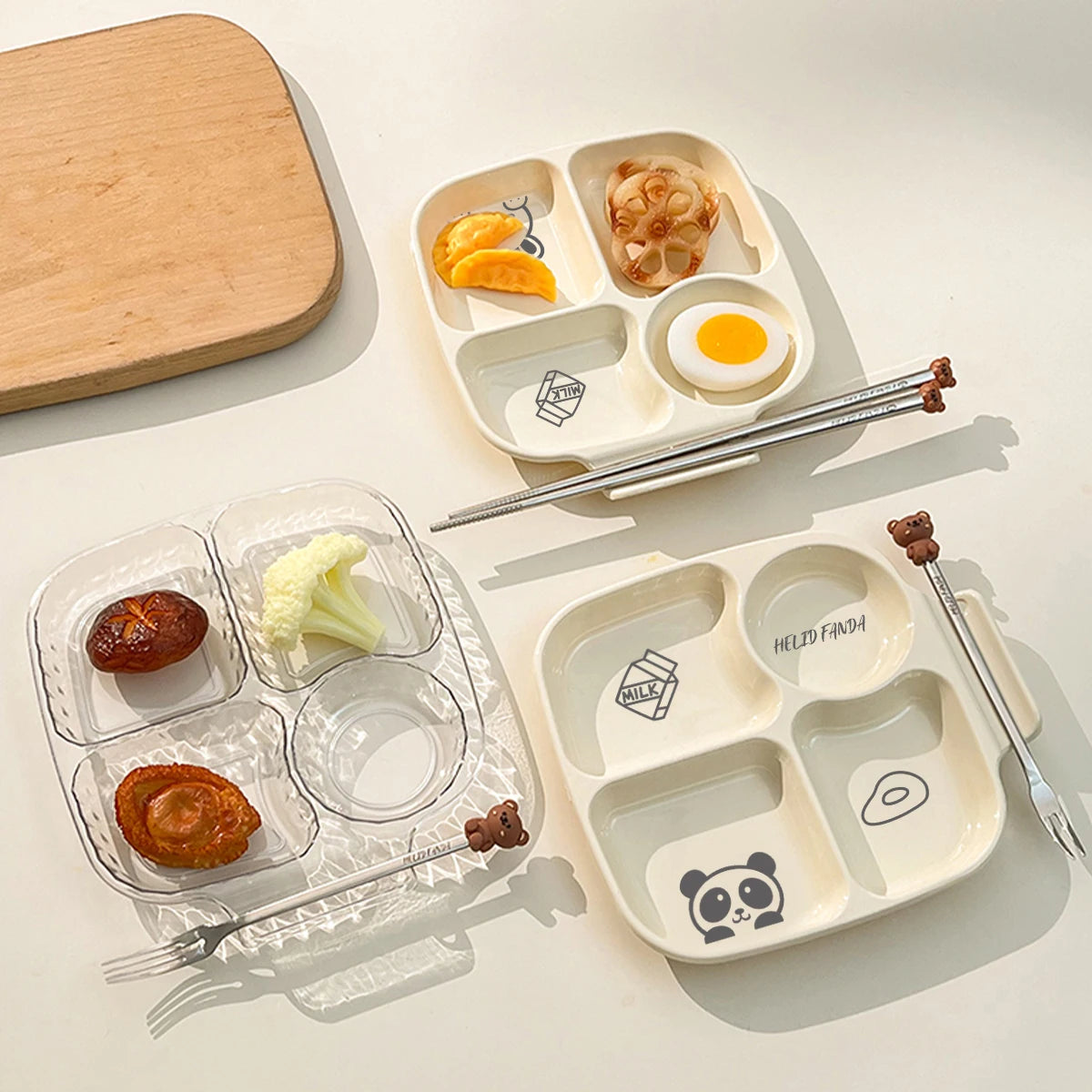 WORTHBUY Square Plastic Divided Dinner Plate Portion Control Food Plate Stackable Salad Plate 4 Compartments Fat Reducing Plate.