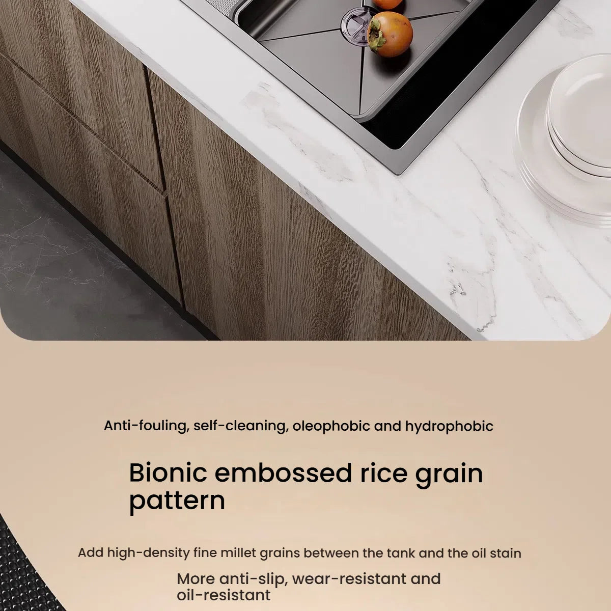 Kitchen Sink Stainless Steel Rice Grain Pattern Multifunctional Wear and Stain Resistant Large Single Slot Wash Dish Basin