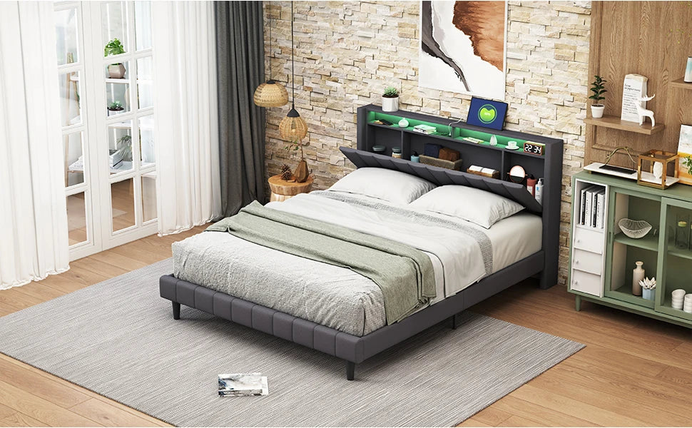 Anajqaqia gepolstertes Doppelbett 140 x 200 cm, 160 x 200 cm, mit Licht und Aufladung, ohne Matratze