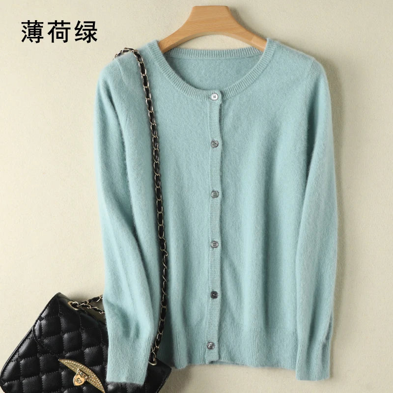 Women Cardigan Large Size Warm Pure Mink Cashmere Sweaters O-neck Loose Coat Female Sweater Ladies' Jacket Solid Knit Cardigans