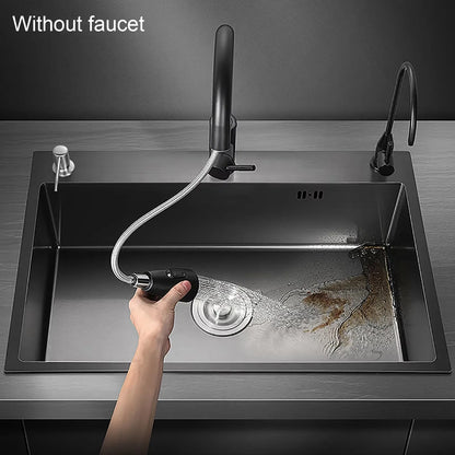 Stainless Steel Sink Kitchen Single Bowl Sink 50 x 45 cm Matte Black with Pipe & Soap Dispenser