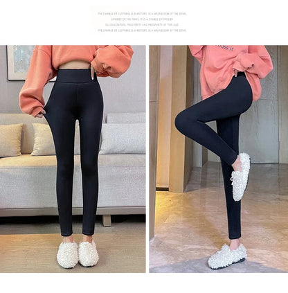 1pcs Winter Leggings Women Cotton Extra Thick Warm Pants Fashion Thermal Legging Slim Black Elastic High Waist Solid Leggings