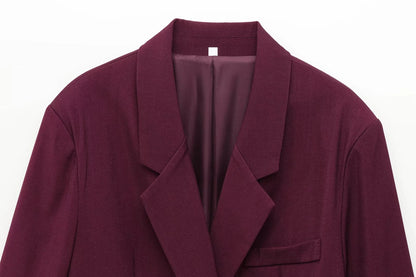 KONDALA Vintage Chic Office Lady Red Solid Women Suit Notched Single Button Pockets Blazer Straight Loose Pants Fashion 2025 Set.