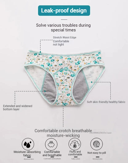 Menstrual Panties Leakproof Ladies Menstrual Pants Women's Cotton Briefs Teenager Student Mid Waist Panties for Menstruation.