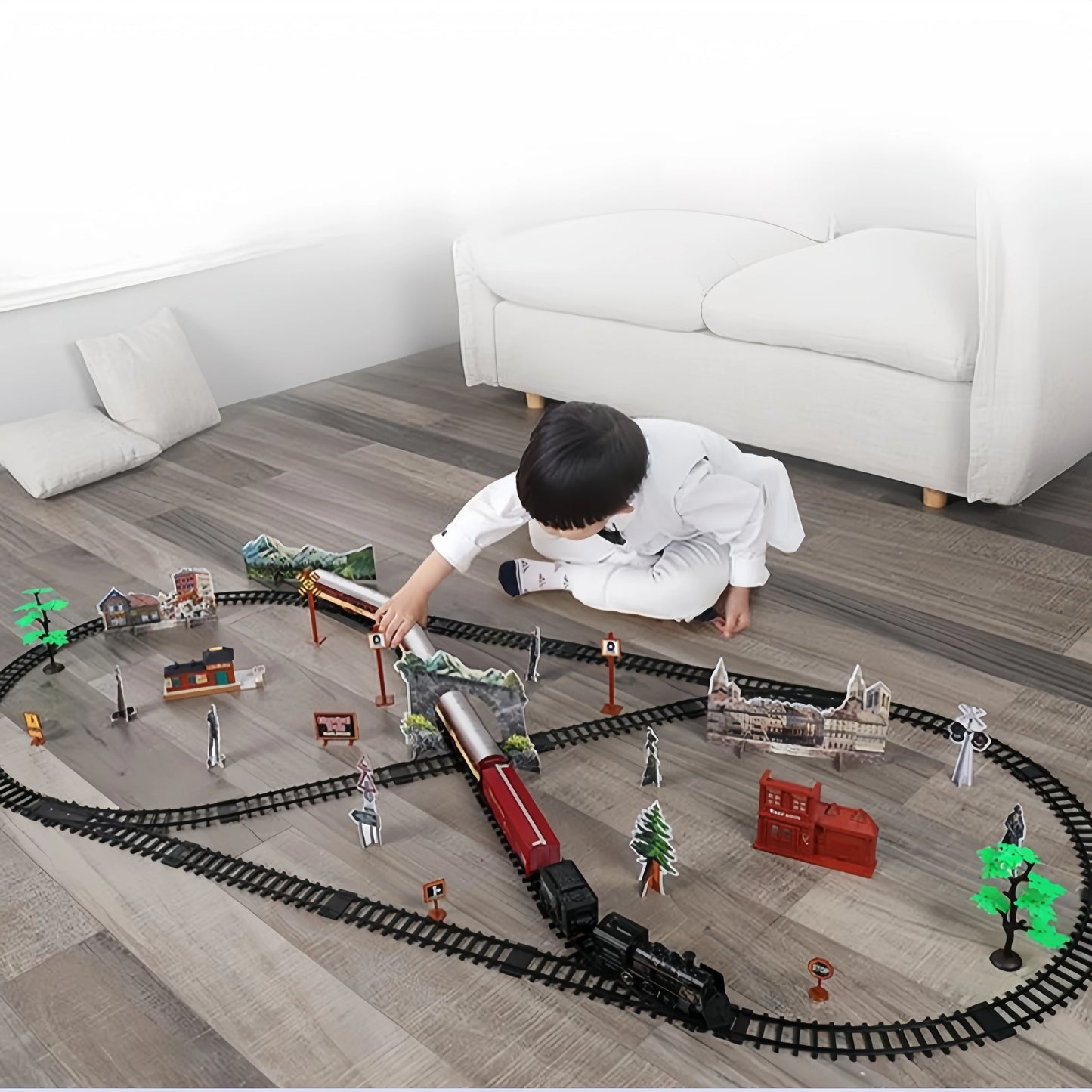 Kids Electric Steam Train Toy Rail High-Speed Rail Parking Lot Model Family Reunion Party Game Boy EMU Birthday Gift.