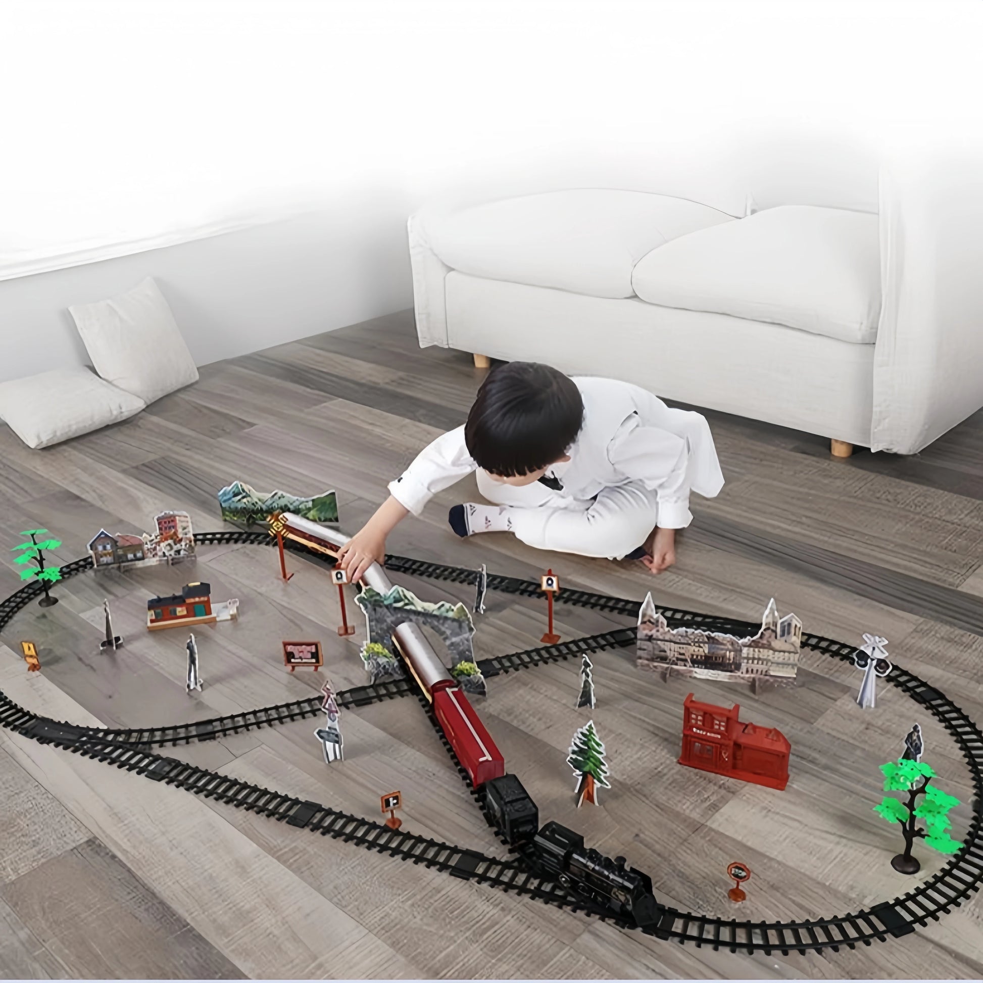 Kids Electric Steam Train Toy Rail High-Speed Rail Parking Lot Model Family Reunion Party Game Boy EMU Birthday Gift.