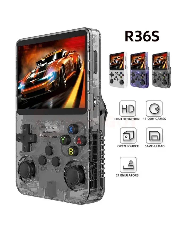 Open Source R36S Retro Handheld Game Console ARKOS 2.0 3.5Inch IPS Screen 64G/128G Portable Pocket Video Player Kids Xmas Gift.