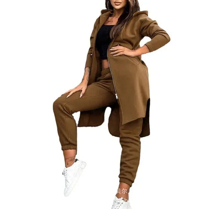 Autumn Winter New Women's Hooded Jacket Trousers Suit Casual Everyday Joker Two-Piece Set.