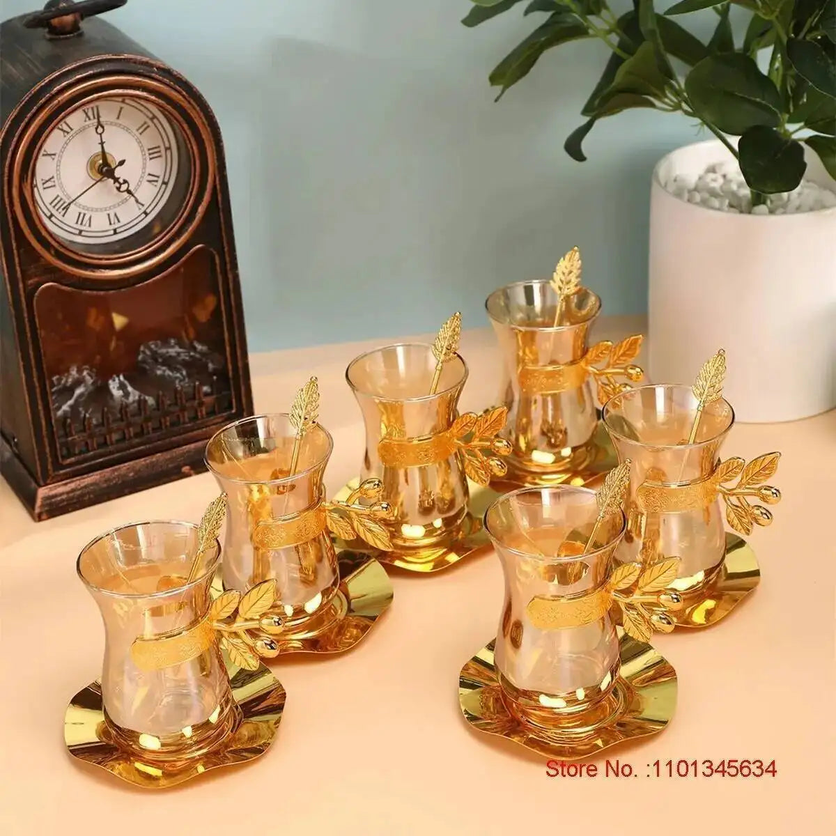 Turkey Coffee Glass Sets Luxury Style Gold Coffee Cups And Plates Set Black Tea Cup Saucer Teaspoon Set Espresso Mug Home Teacup.