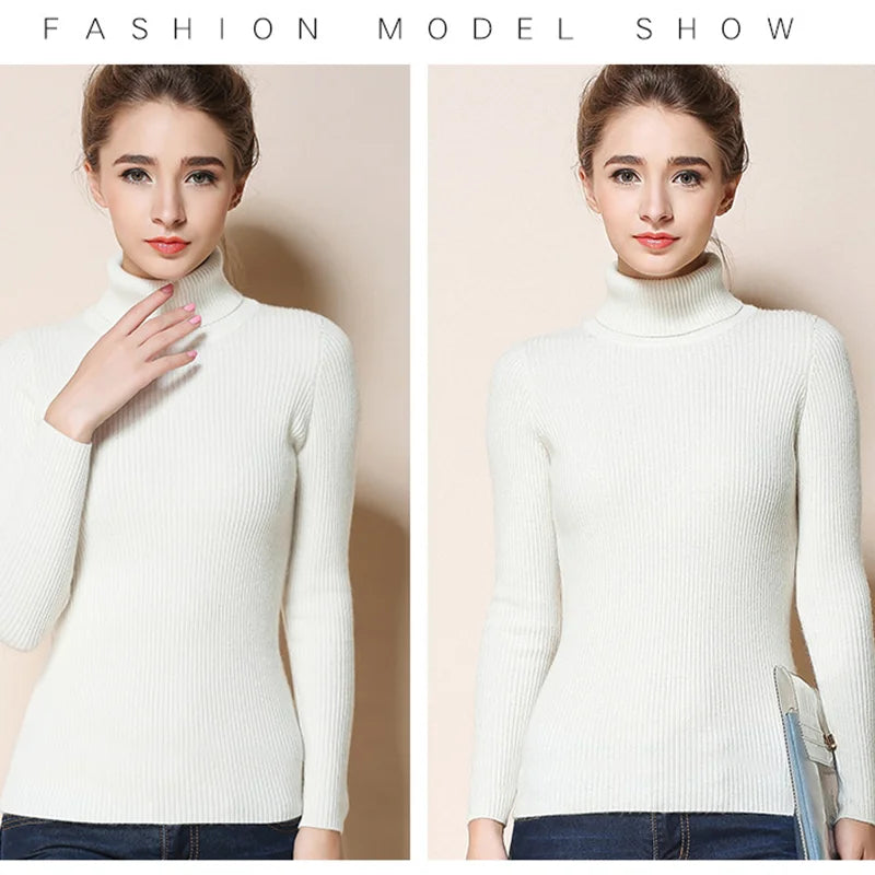 JMPRS Rollkragenpullover Frauen Mode Einfache Winter Pullover Jumper Hohe Elastische Gestrickte Herbst Weibliche Grundlegende Tops Casual Bluse