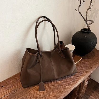 Korean Style Casual Suede Shoulder Bag for Girls Large Capacity All-match Shoulder Pouch Handbag Underarm Tote Storage