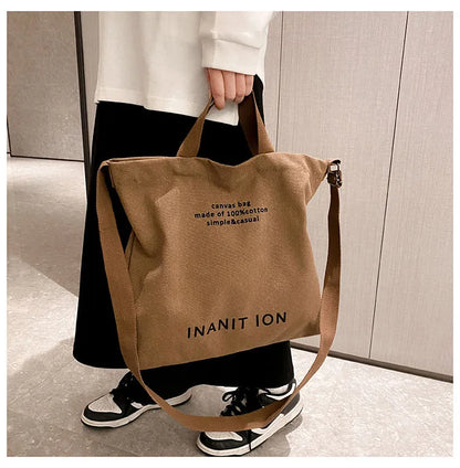 Japanese Canvas Men's and Women's Simple Cross-body Bag Wash Canvas Thick Handbag Large Capacity Arts Students Package Satchel