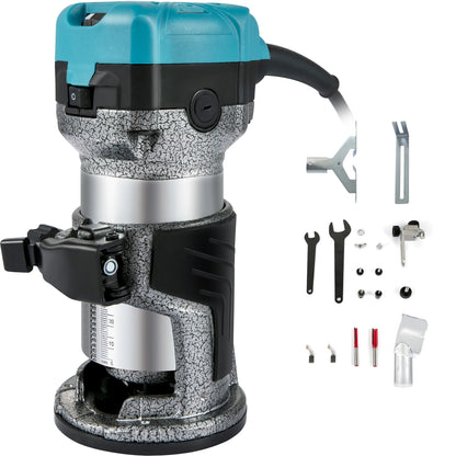 VEVOR Elektrik Hand Holz Oberfräse 800 W, Einhand Oberfräse 30000 U/min, Holz Kantenfräse, 3 Spannzangen, Soft-Start, Aluminiumlegierung, Drehzahlregelung, Elektrische Oberfräse Holzbearbeitung