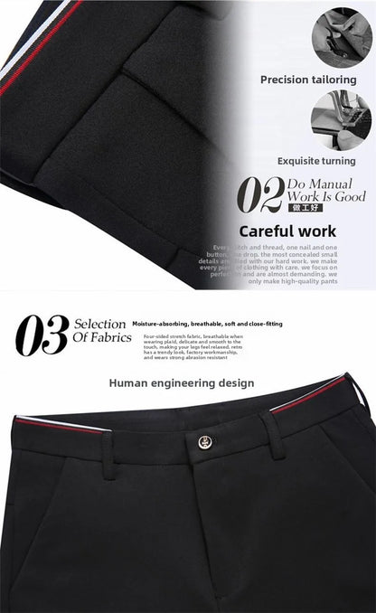 Men's Travel Dress Pants Stretch, No Iron Required Business Trousers, British Classic Slim Fit Lightweight Office Work Pants