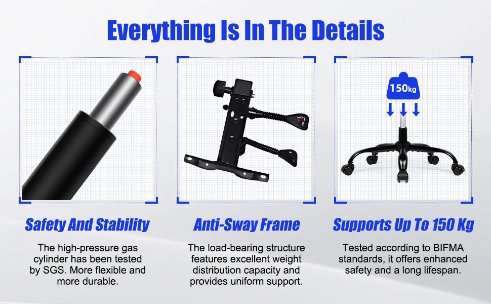 Daccormax Ergonomischer Gaming-Stuhl mit verstellbarer Lordosenstütze und Kopfstütze, Design mit hoher Rückenlehne + faltbarer Fußstütze für PC-Gamer